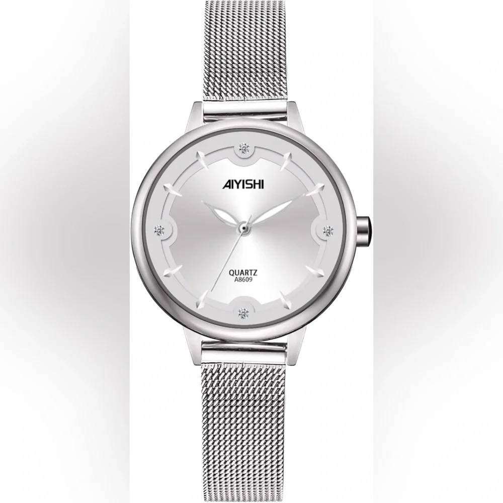 Aiyishi Silver Diamond Luxury Watch Mother-of-Pearls Accents Giftable NEW In Box
